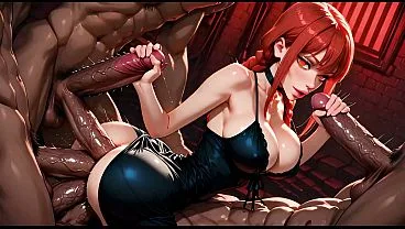 Gangbang anal triplo 6 contra 1 com Makima do anime Chainsaw Man – AI Generation Anal